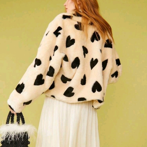 1pc Women Fluffy Heart Decorated Casual Fluffy Jacket - Picture 3 of 3